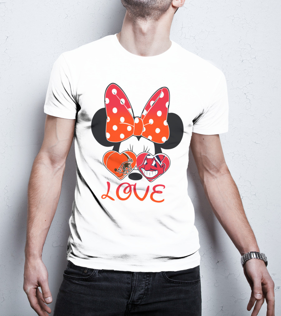 Love Minnie Bow Cleveland Browns Chiefs Wahoo Hearts T-Shirt