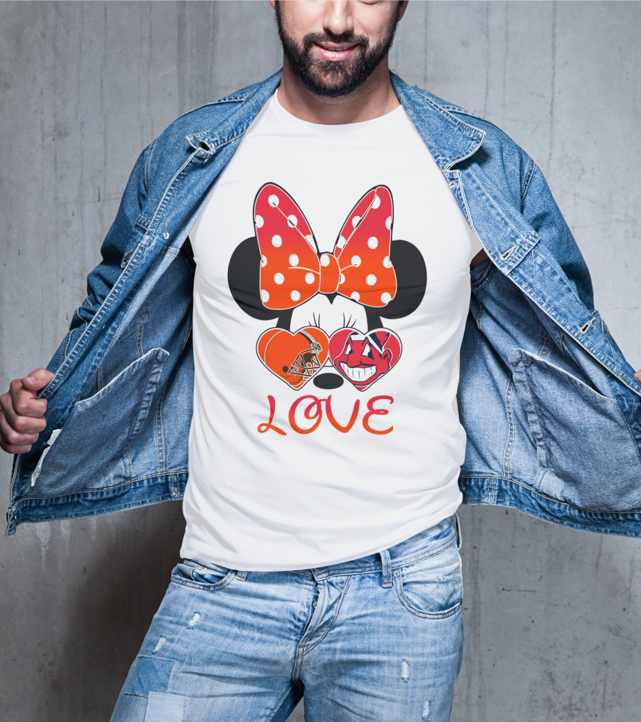 Love Minnie Bow Cleveland Browns Chiefs Wahoo Hearts T-Shirt