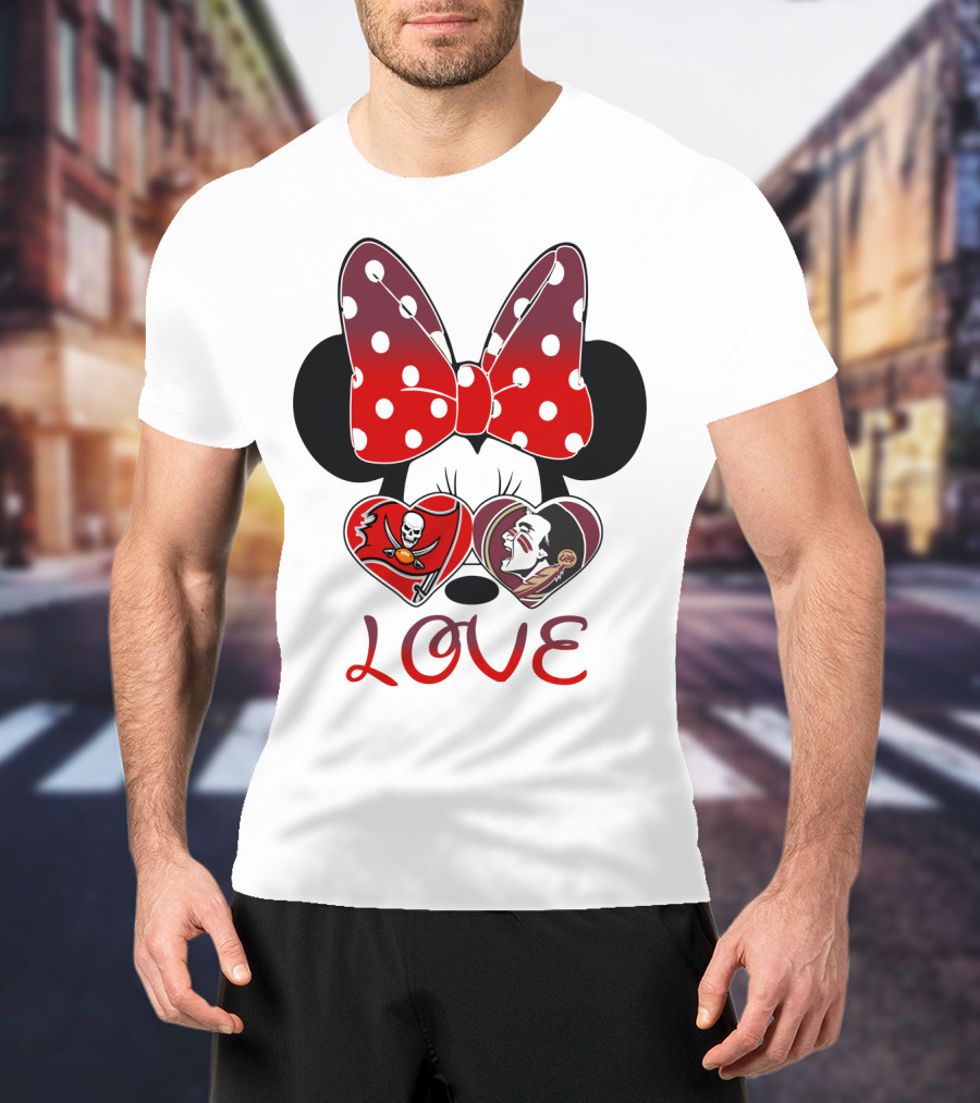 Mic 025 Love Buccaneers Skull And Dracula Heart Minnie Ears Bow T-Shirt