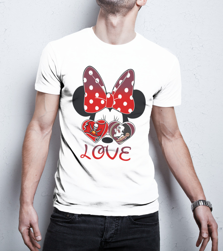 Mic 025 Love Buccaneers Skull And Dracula Heart Minnie Ears Bow T-Shirt