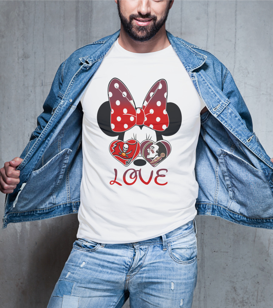Mic 025 Love Buccaneers Skull And Dracula Heart Minnie Ears Bow T-Shirt