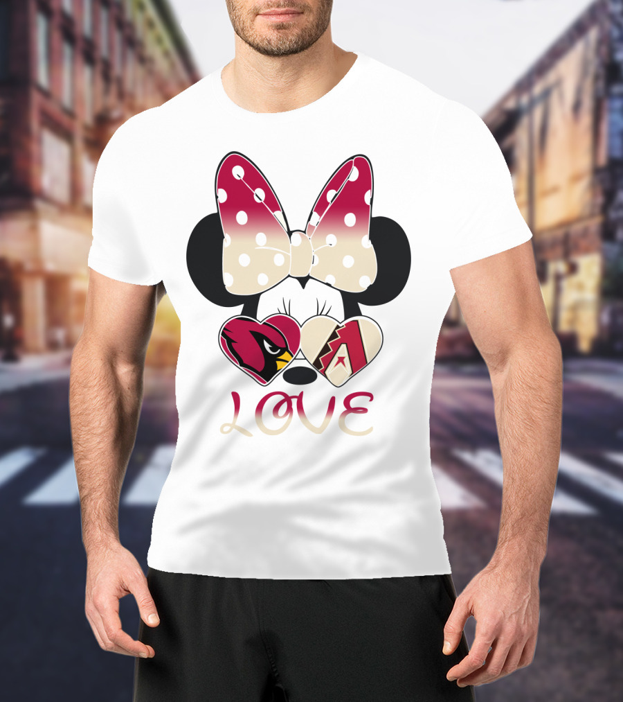 Love Arizona Cardinals Diamondbacks Minnie Bow Hearts T-Shirt