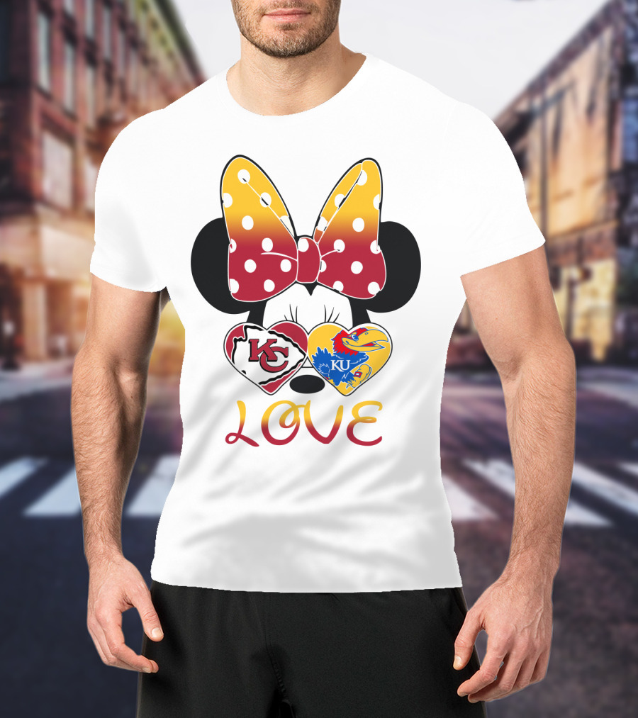 Kc Chiefs Ku Jayhawks Minnie Bow Love T-Shirt