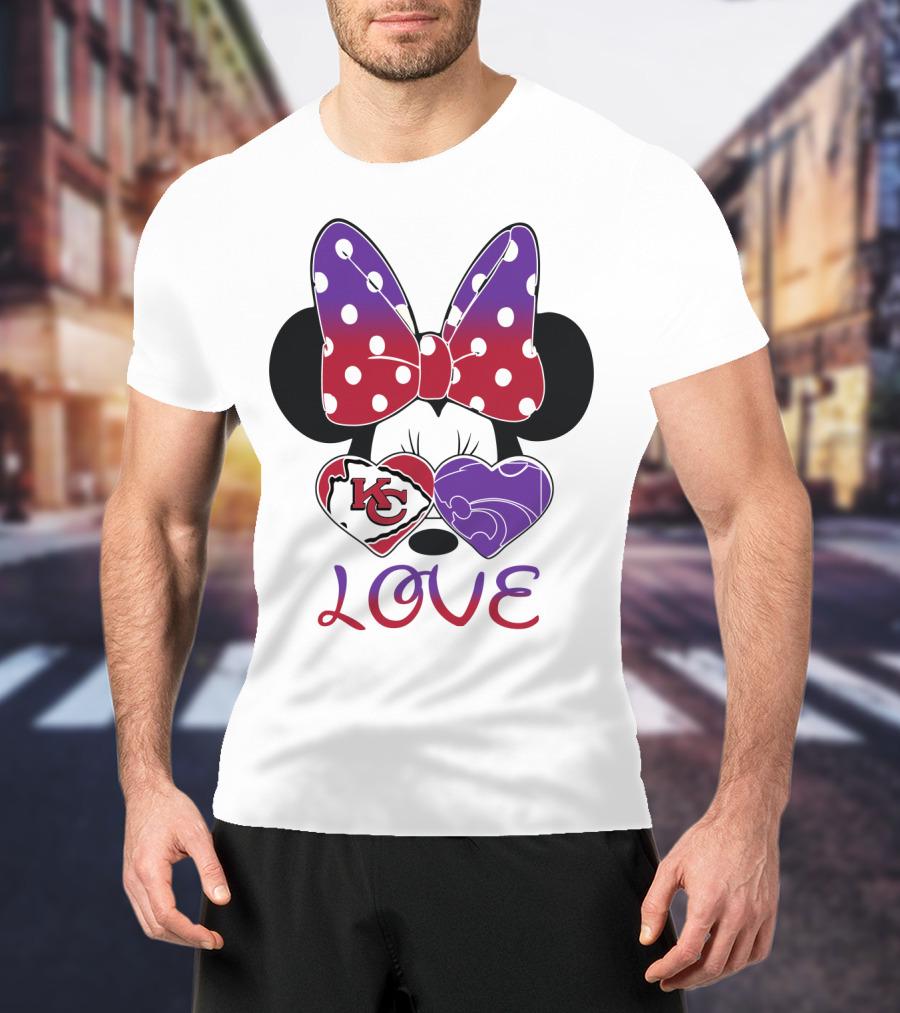 Kansas City Chiefs And Kansas State Wildcats Minnie Mouse Love T-Shirt