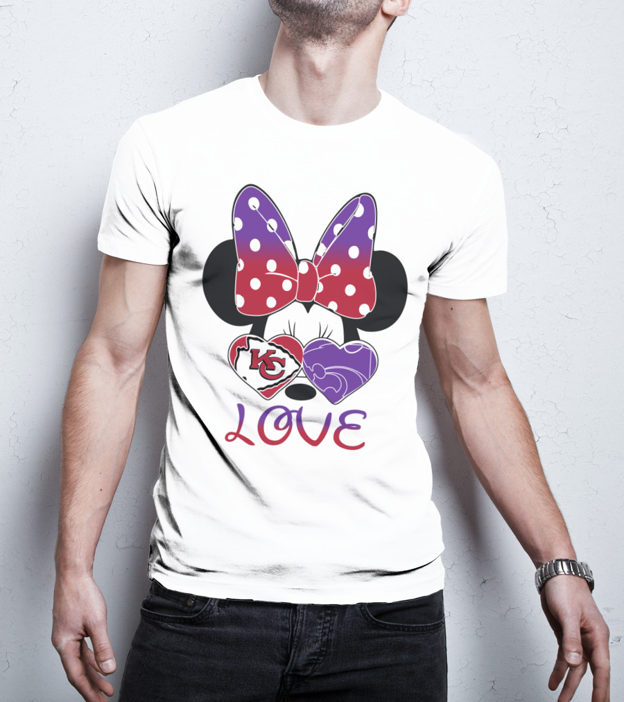 Kansas City Chiefs And Kansas State Wildcats Minnie Mouse Love T-Shirt