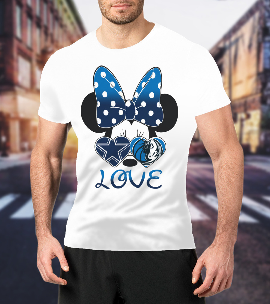 Love Dallas Cowboys Mavericks Minnie Bow Bowtie Hearts T-Shirt