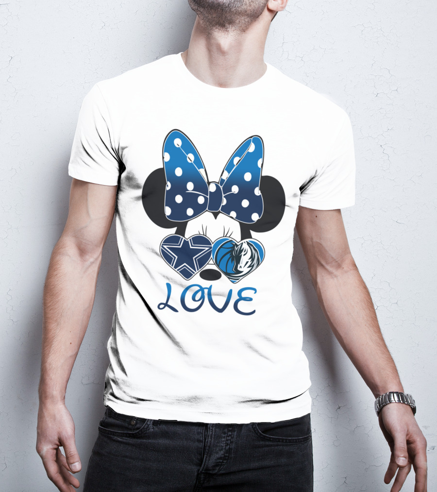 Love Dallas Cowboys Mavericks Minnie Bow Bowtie Hearts T-Shirt
