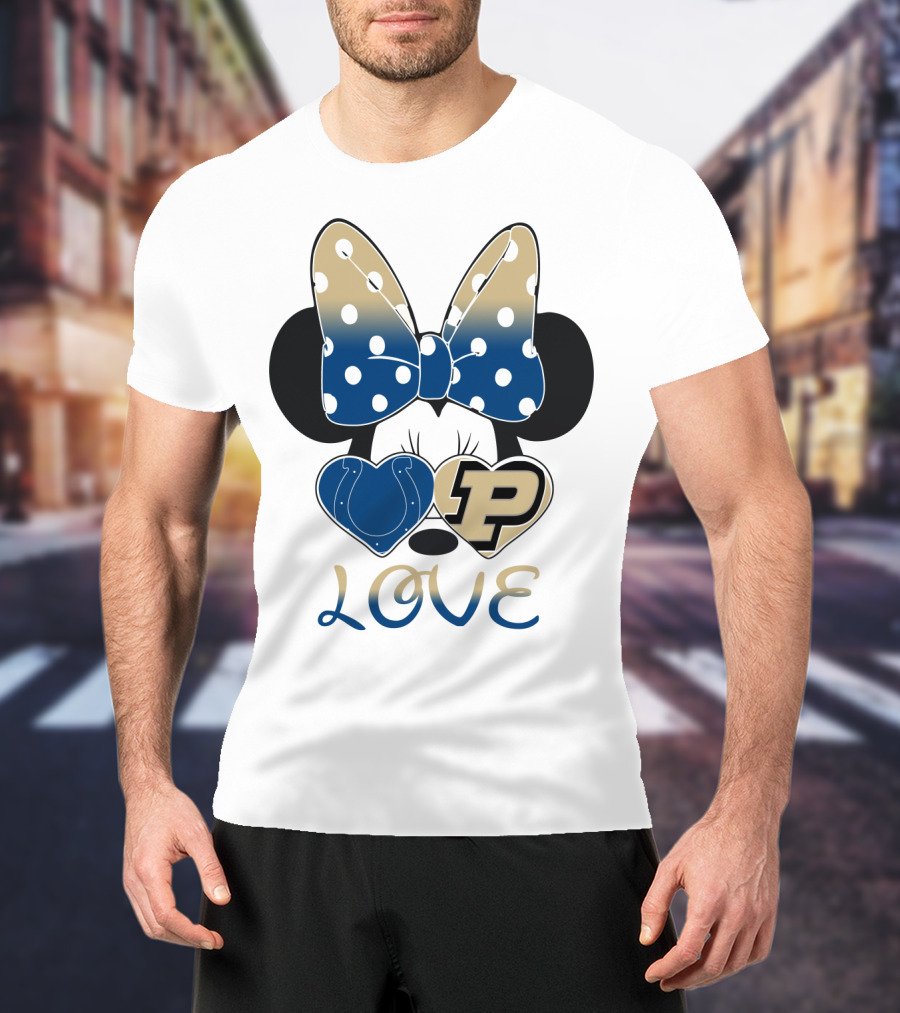 Purdue Boilermakers Minnie Mouse Love Bow Polka Dots T-Shirt