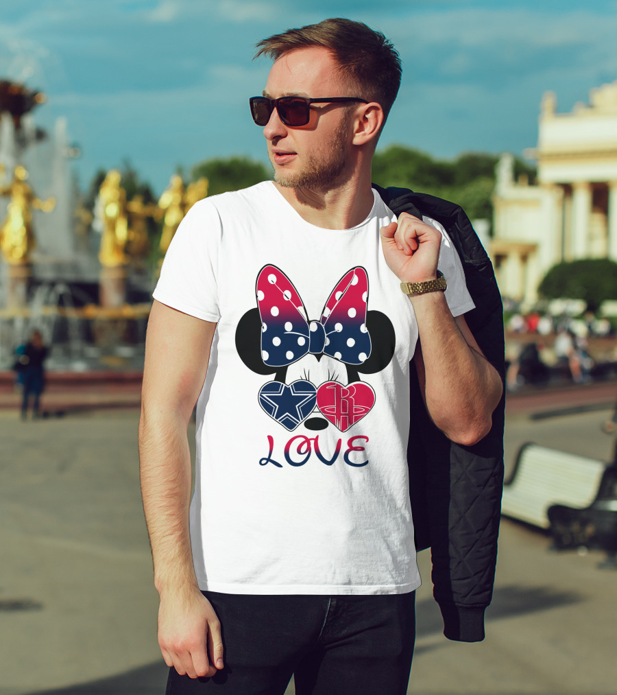 Love Minnie Bow Dallas Cowboys Houston Rockets Hearts T-Shirt
