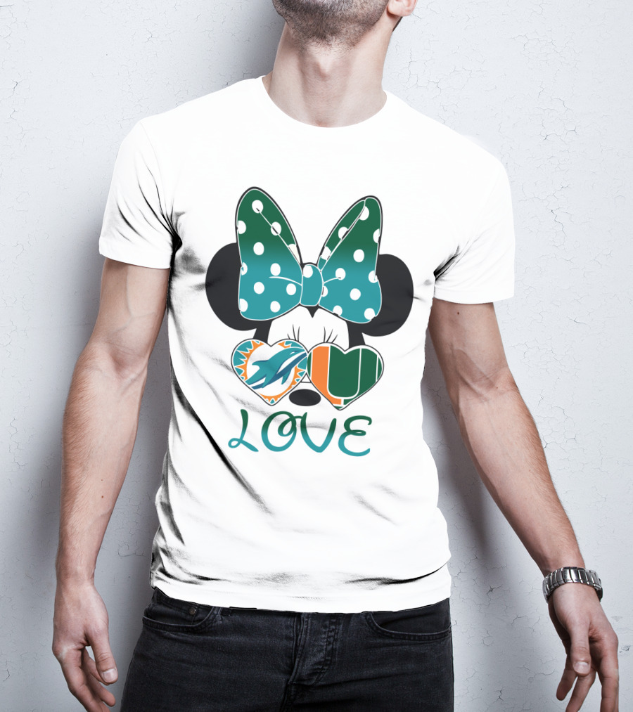Miami Dolphins Hurricanes Love Minnie Mouse Polka Dot Bow T-Shirt
