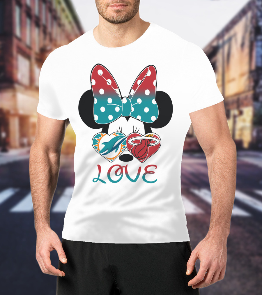 Love Miami Dolphins Miami Heat Minnie Ears Bow T-Shirt