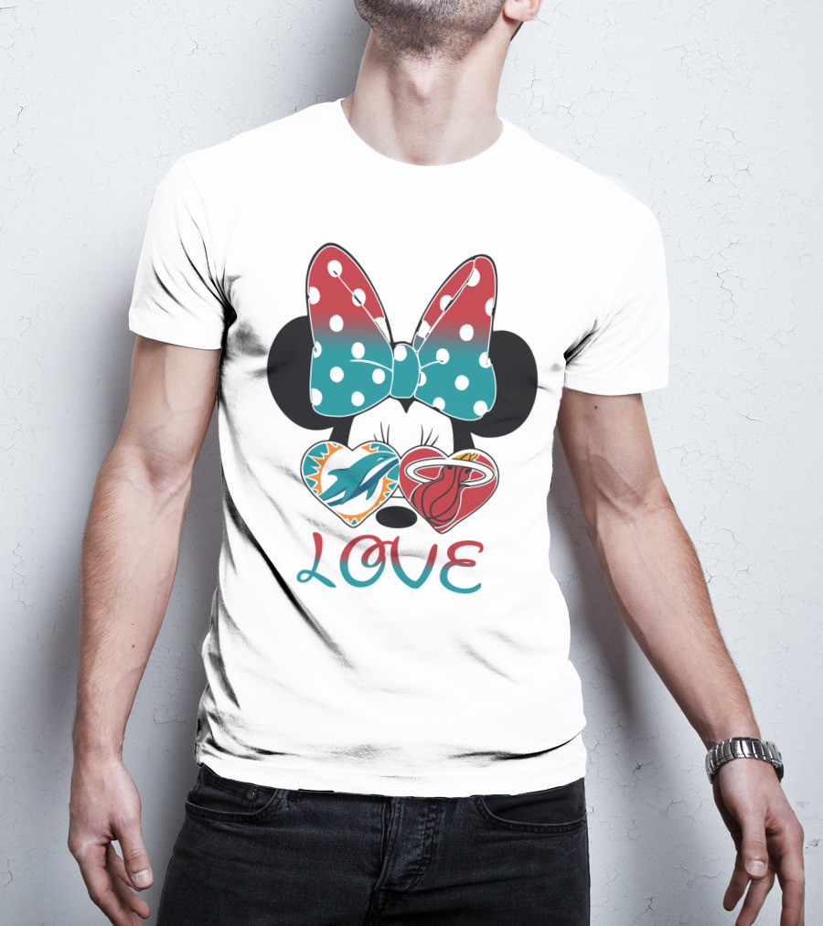 Love Miami Dolphins Miami Heat Minnie Ears Bow T-Shirt