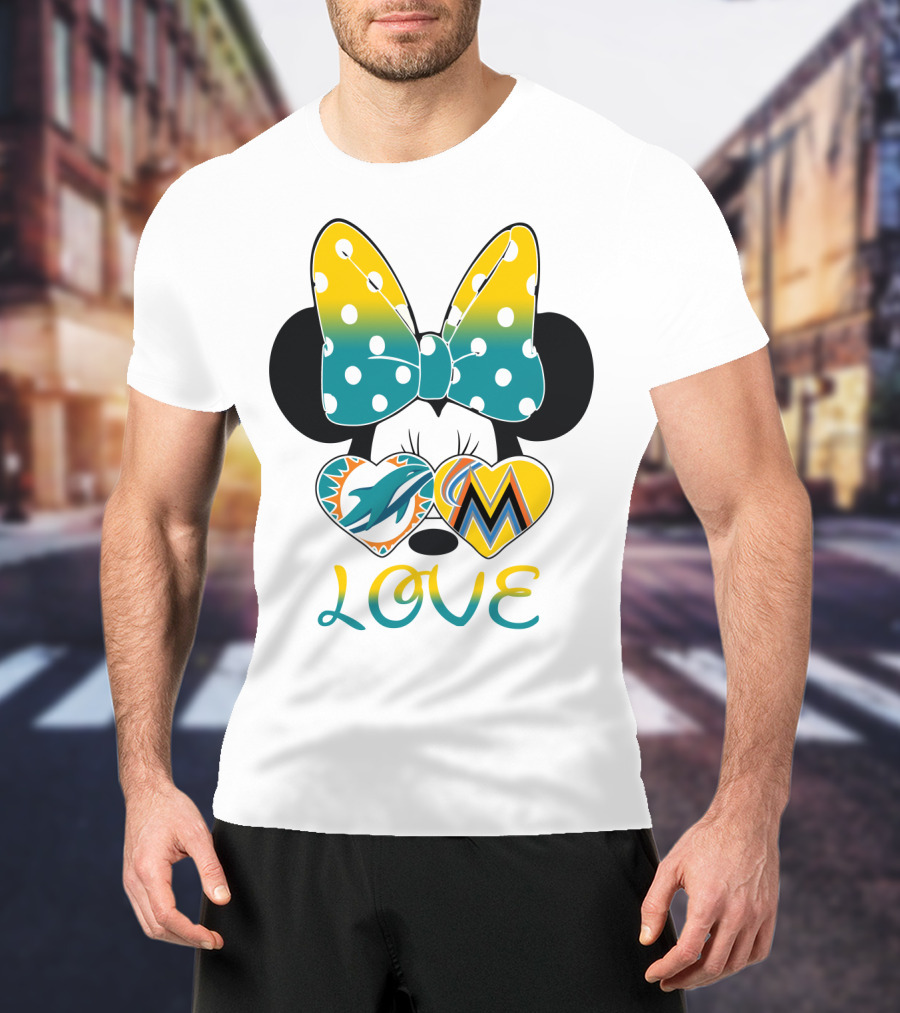 Minnie Bow Dolphins Marlins Love T-Shirt