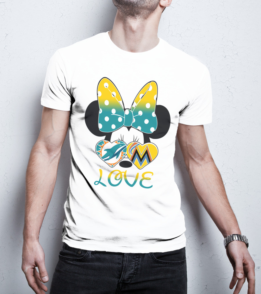 Minnie Bow Dolphins Marlins Love T-Shirt