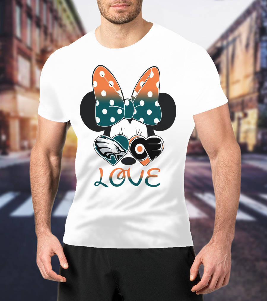 Love Philadelphia Eagles And Flyers Mickey Bow Minnie T-Shirt