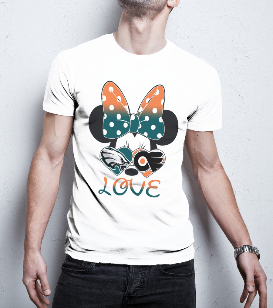 Love Philadelphia Eagles And Flyers Mickey Bow Minnie T-Shirt