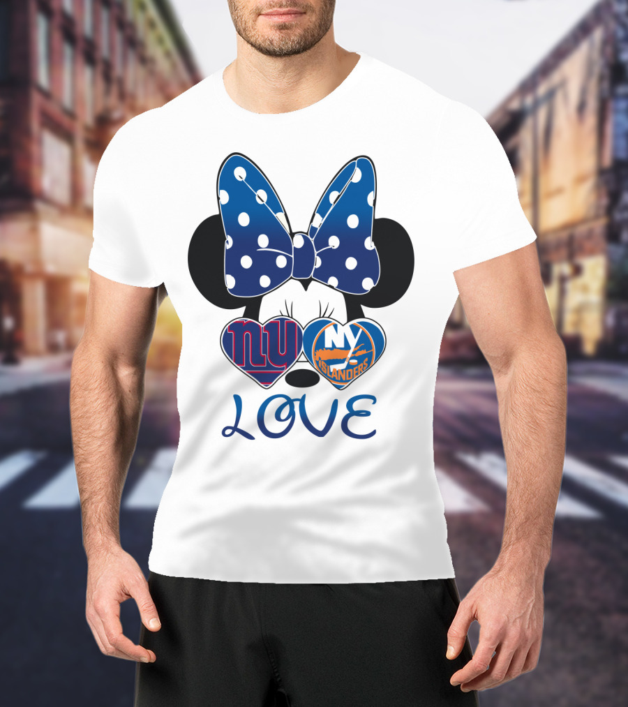 Love Mickey: Ny Giants Ny Islanders Heart Bow T-Shirt