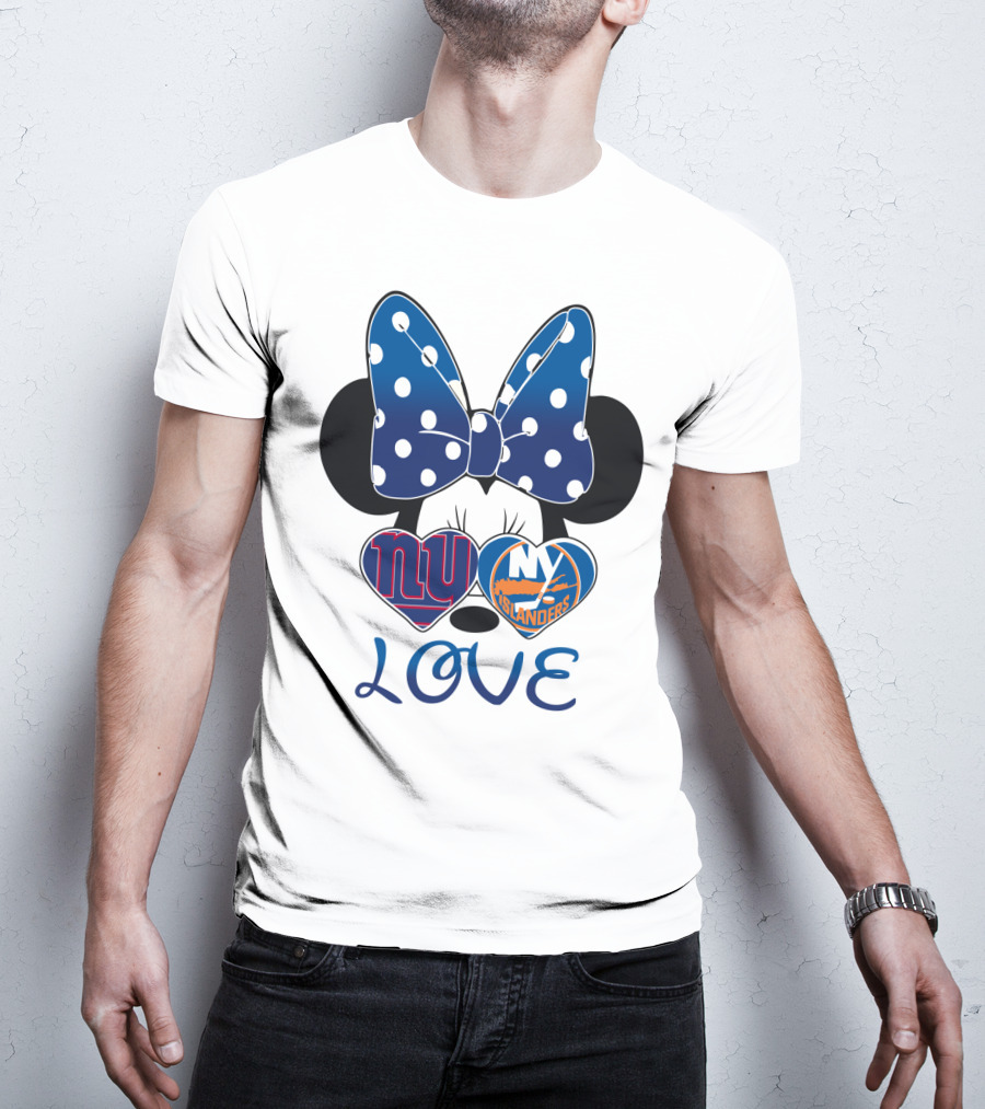 Love Mickey: Ny Giants Ny Islanders Heart Bow T-Shirt
