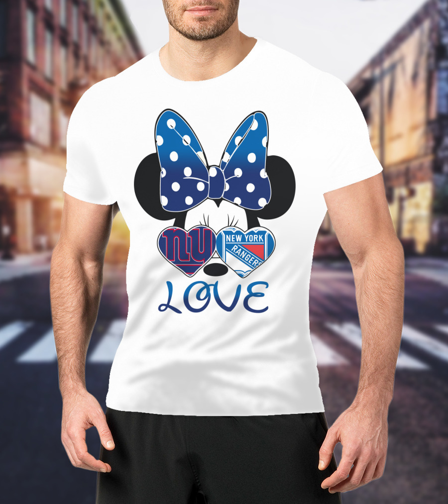 Minnie Mouse Polka Dot Bow New York Giants Rangers Love Hearts T-Shirt