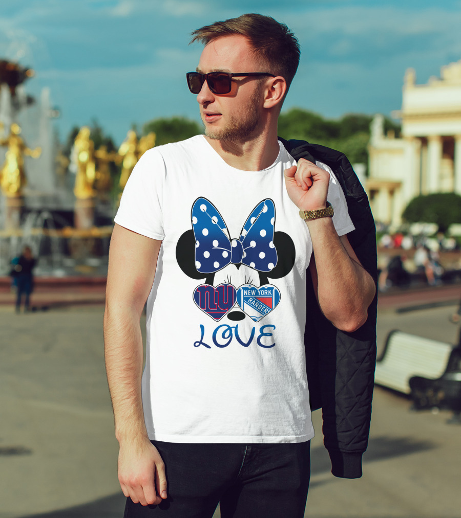 Minnie Mouse Polka Dot Bow New York Giants Rangers Love Hearts T-Shirt