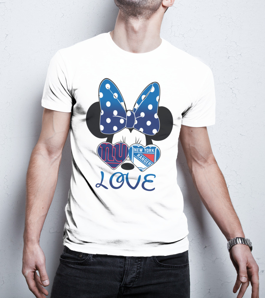 Minnie Mouse Polka Dot Bow New York Giants Rangers Love Hearts T-Shirt