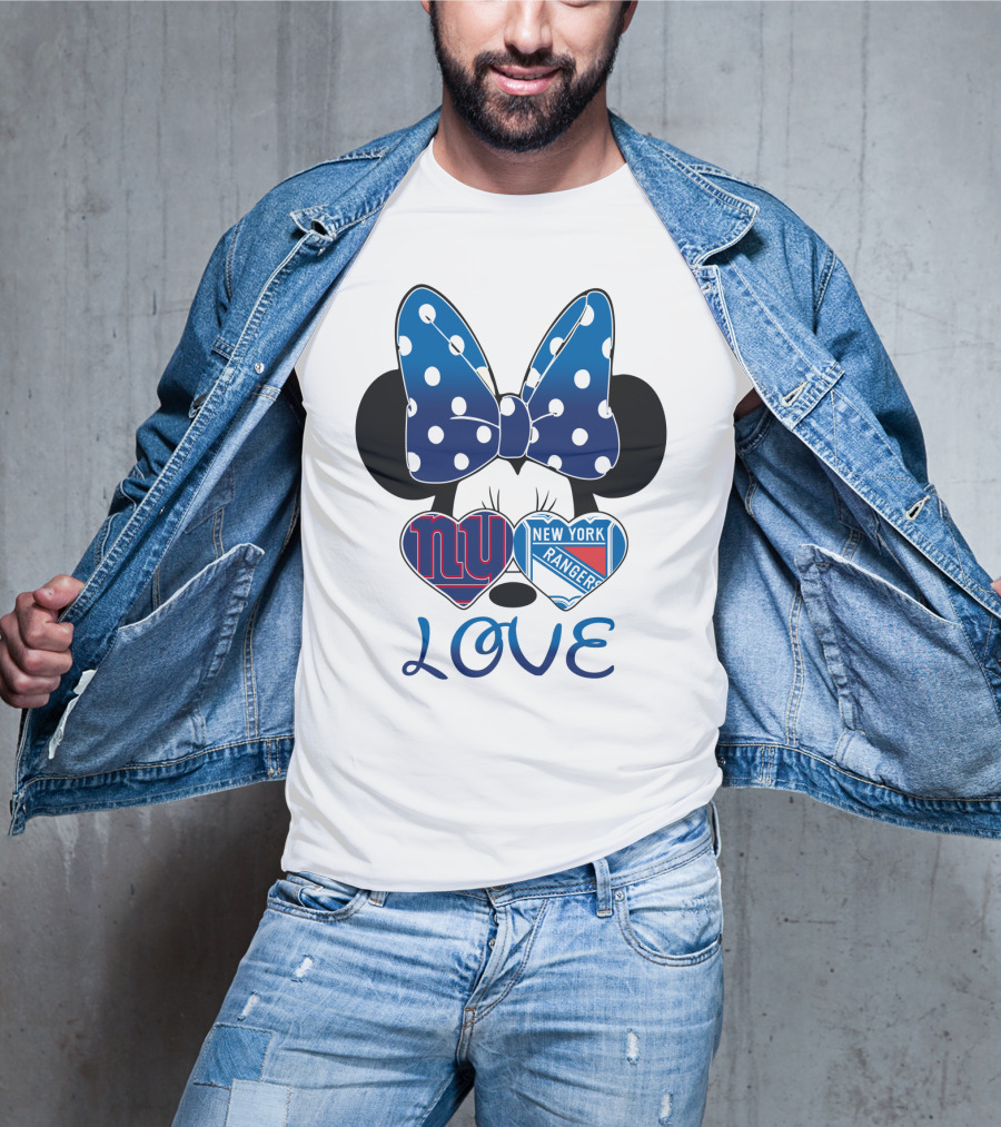 Minnie Mouse Polka Dot Bow New York Giants Rangers Love Hearts T-Shirt