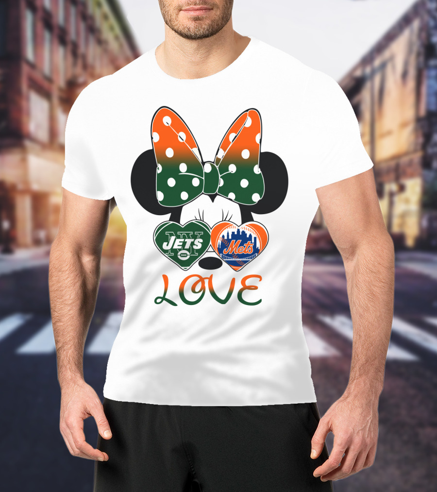 Love Ny Jets Mets Minnie Bow Hearts T-Shirt