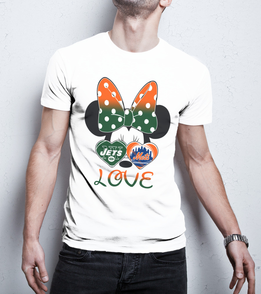 Love Ny Jets Mets Minnie Bow Hearts T-Shirt