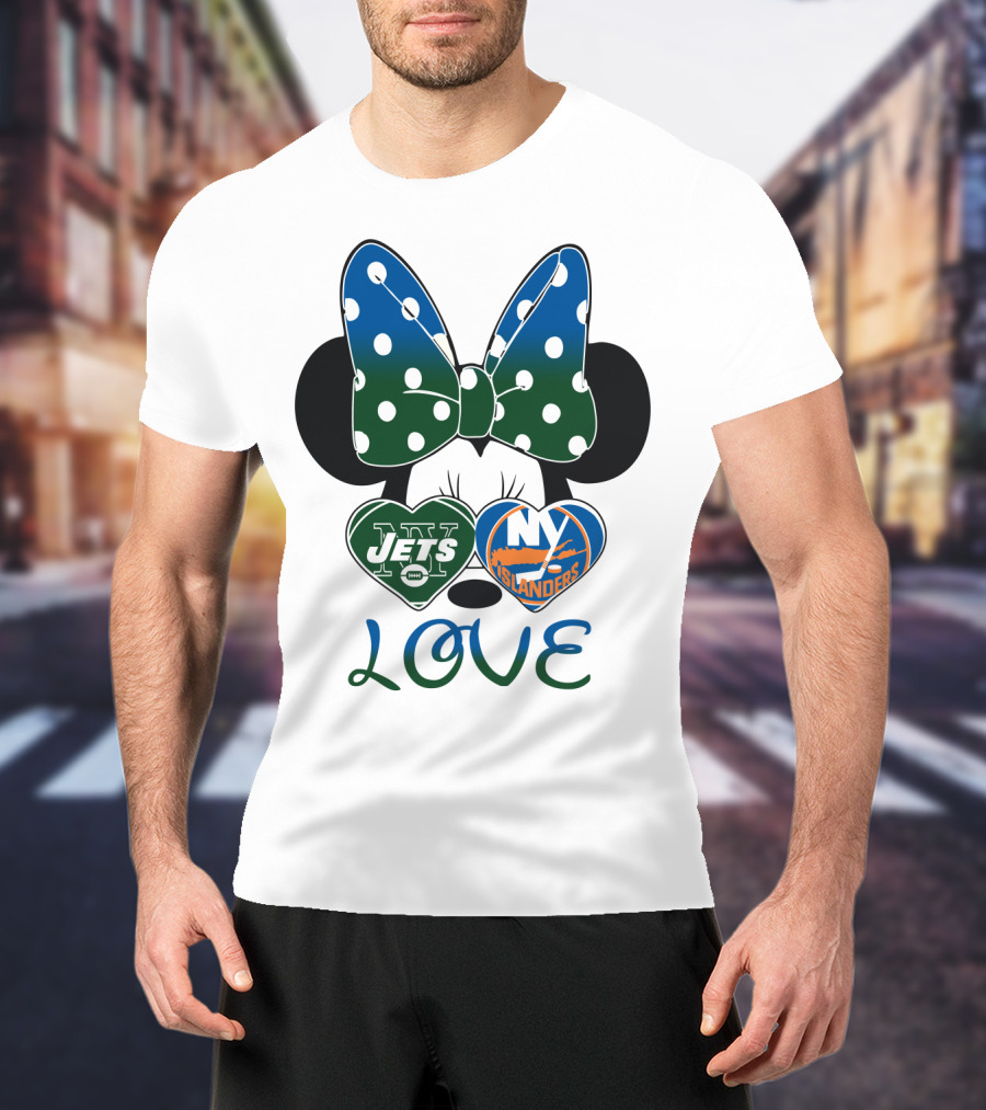 Ny Jets Ny Islanders Minnie Bow Love T-Shirt
