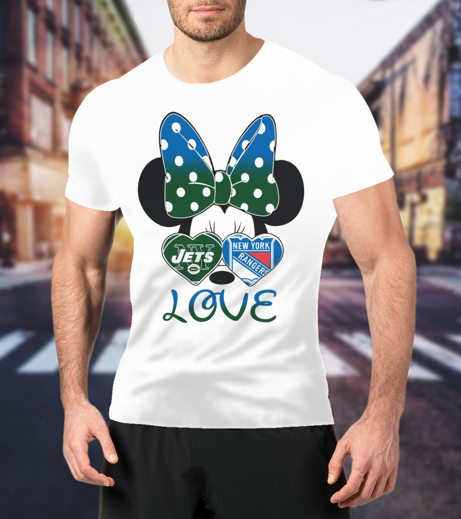 New York Jets Rangers Love Minnie Bow T-Shirt