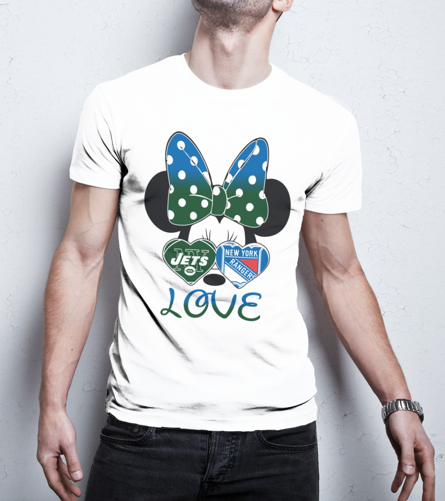 New York Jets Rangers Love Minnie Bow T-Shirt