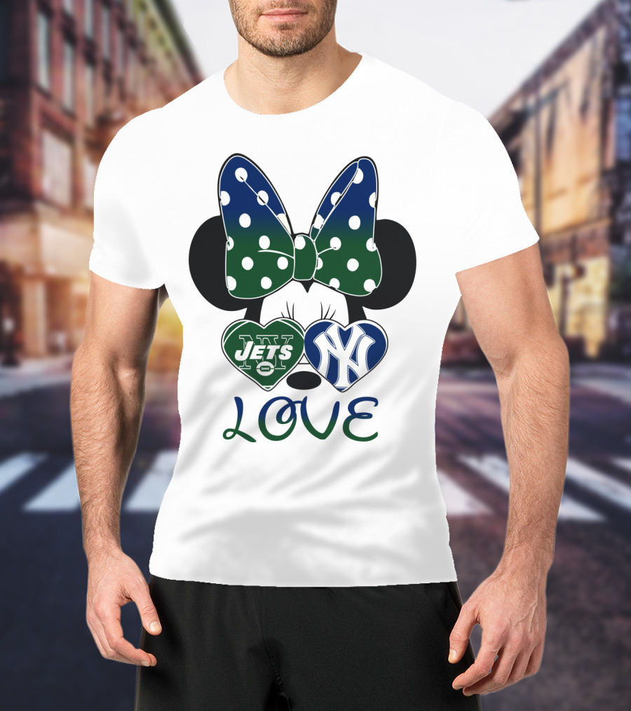 Minnie Mouse Bow New York Jets Yankees Love T-Shirt