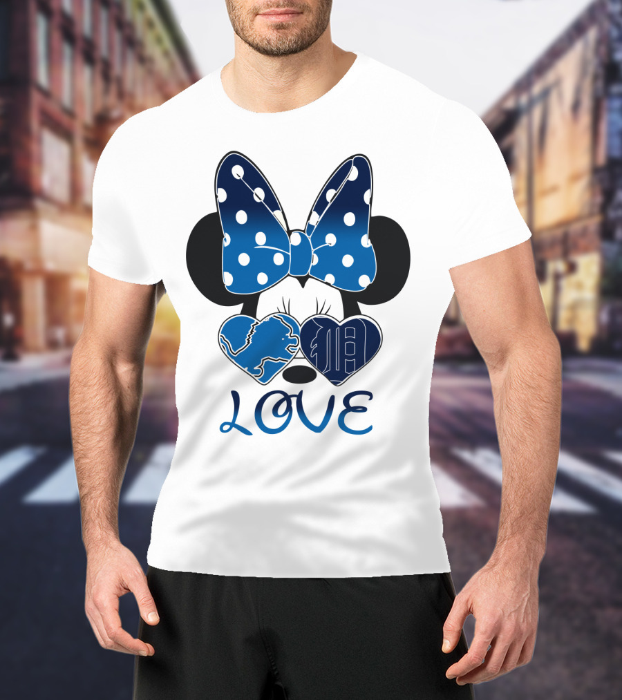 Love Minnie Mouse Bow Heart Detroit Lions T-Shirt