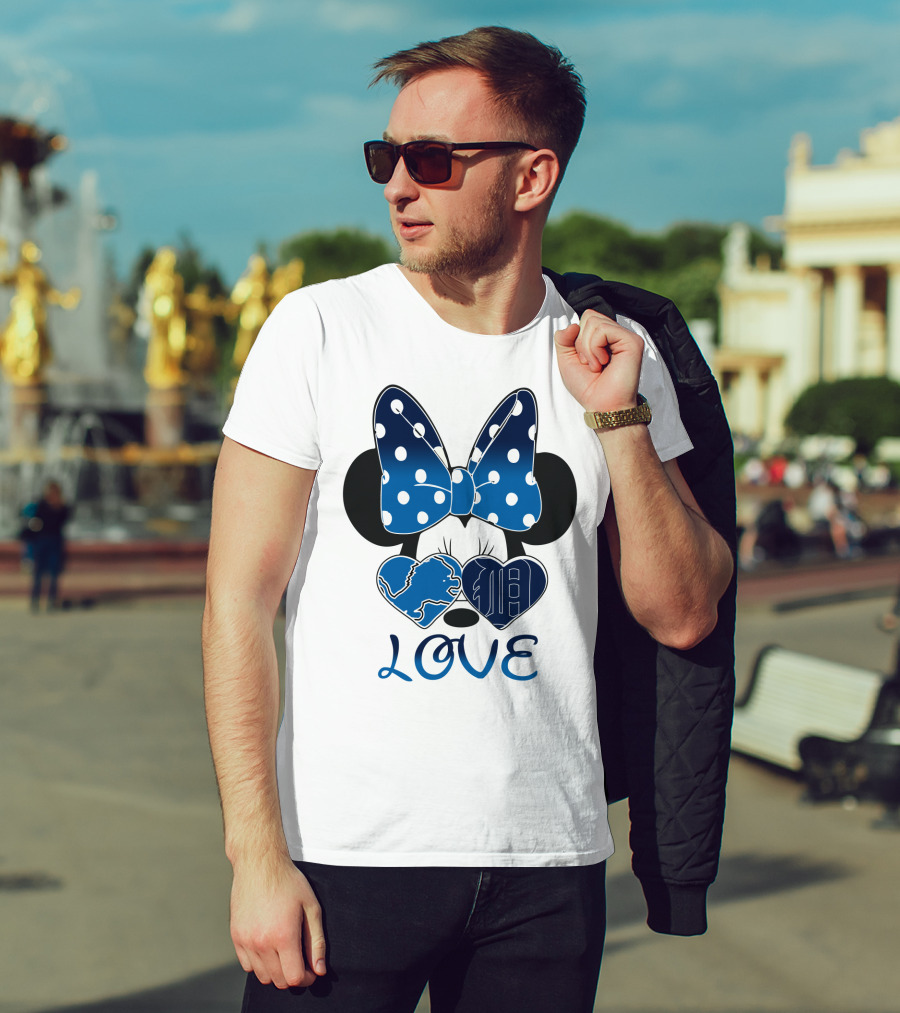Love Minnie Mouse Bow Heart Detroit Lions T-Shirt