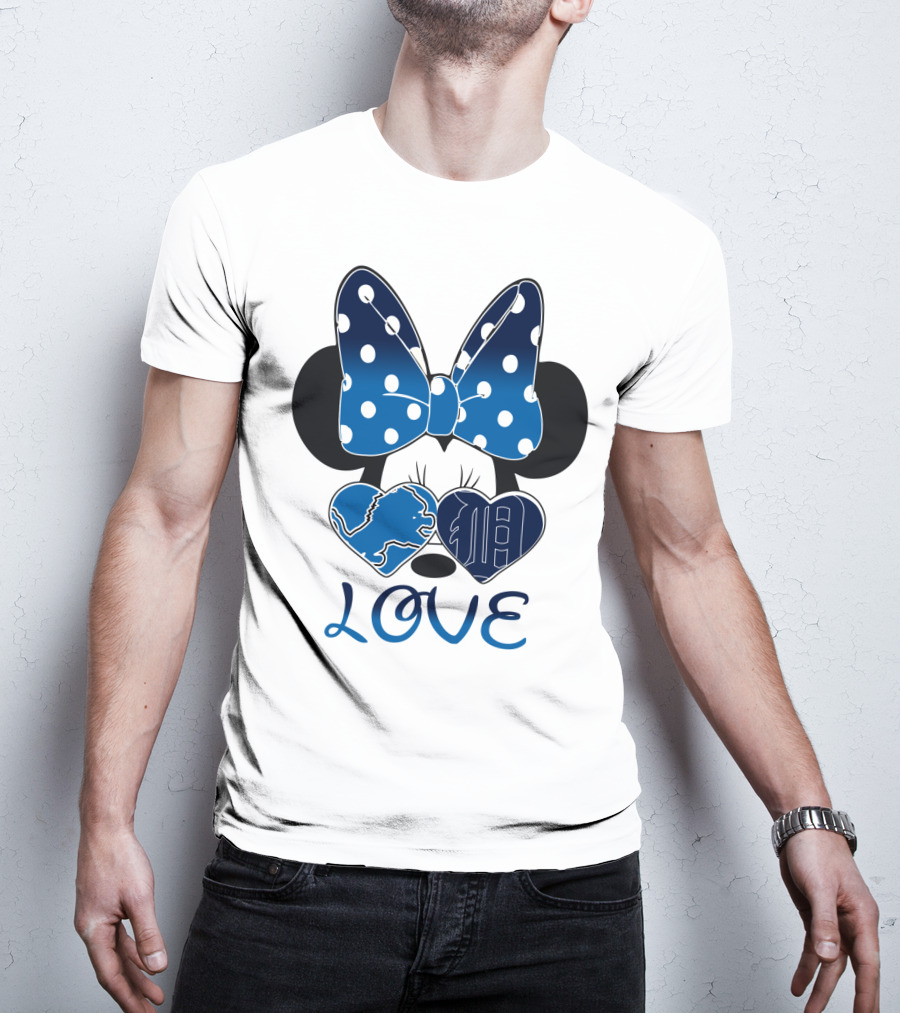 Love Minnie Mouse Bow Heart Detroit Lions T-Shirt