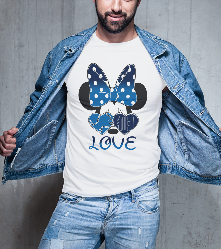 Love Minnie Mouse Bow Heart Detroit Lions T-Shirt