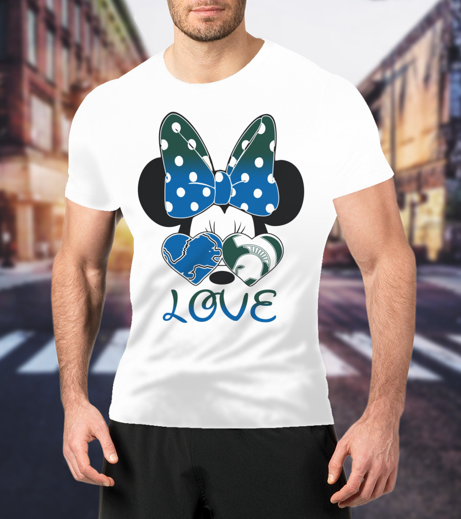 Love Disney Inspired Dots Bow Detroit Lions Michigan State Spartans T-Shirt