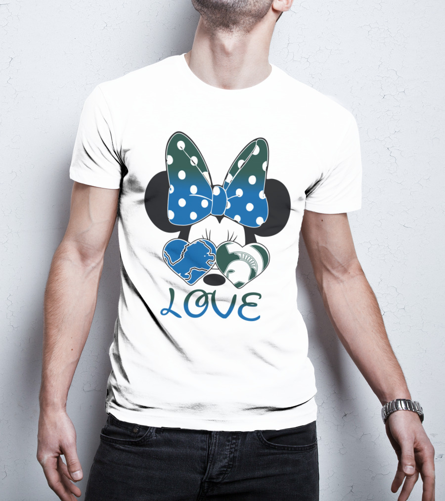 Love Disney Inspired Dots Bow Detroit Lions Michigan State Spartans T-Shirt
