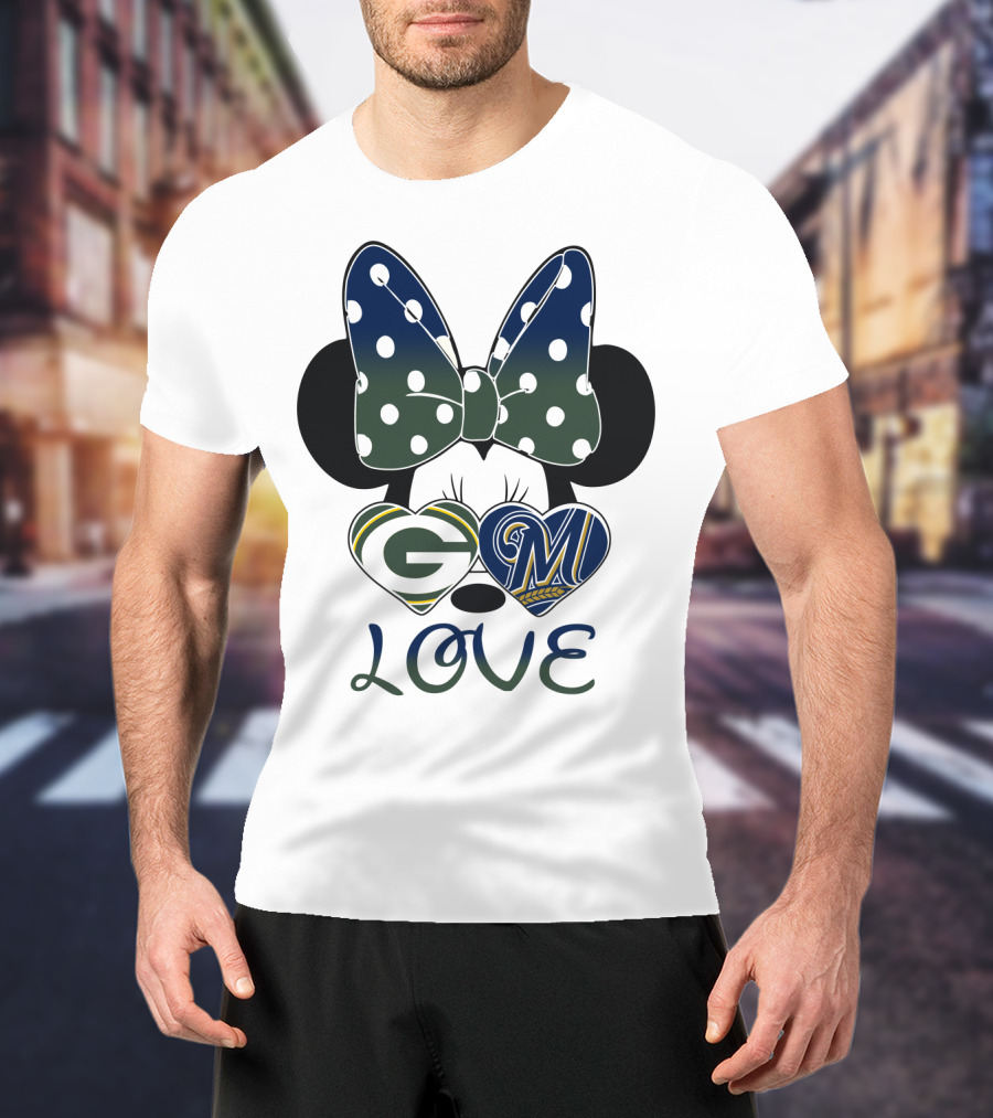 Green Bay Packers Milwaukee Brewers Minnie Mouse Love T-Shirt