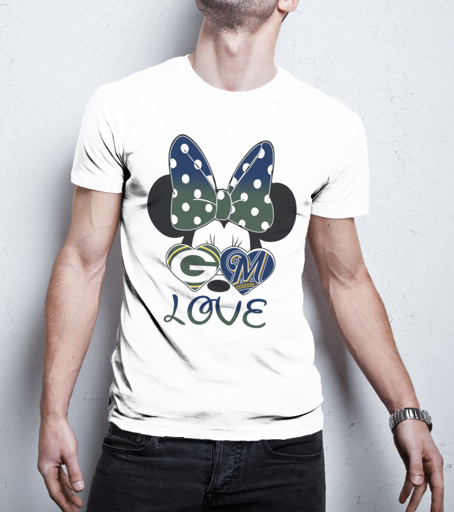 Green Bay Packers Milwaukee Brewers Minnie Mouse Love T-Shirt