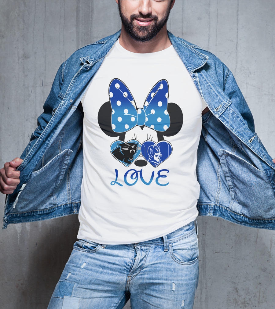 Love Carolina Panthers Duke Blue Devils Disney Bow T-Shirt