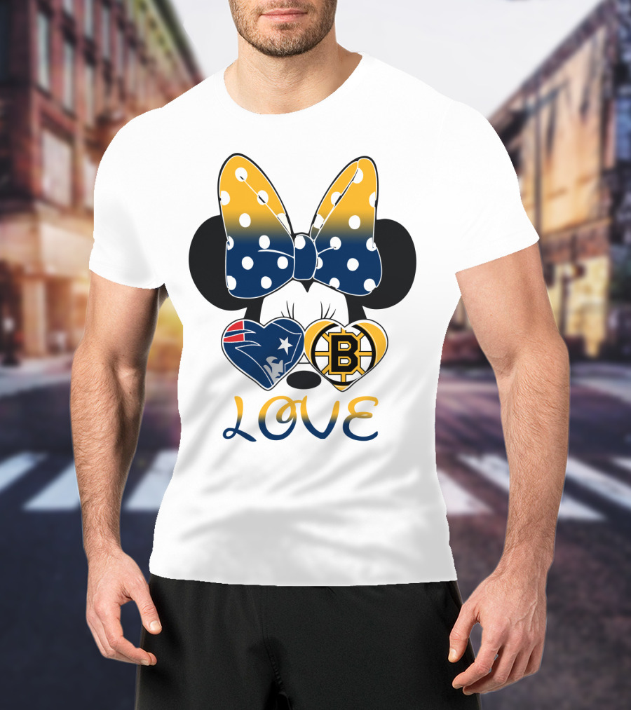Mickey Mouse Patriots Bruins Love T-Shirt