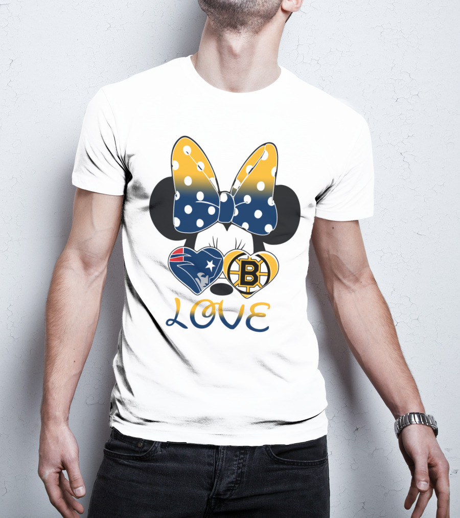 Mickey Mouse Patriots Bruins Love T-Shirt