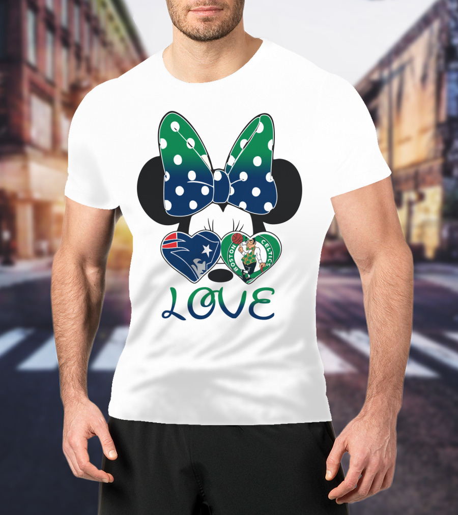 Love Minnie Bow Patriots Celtics T-Shirt