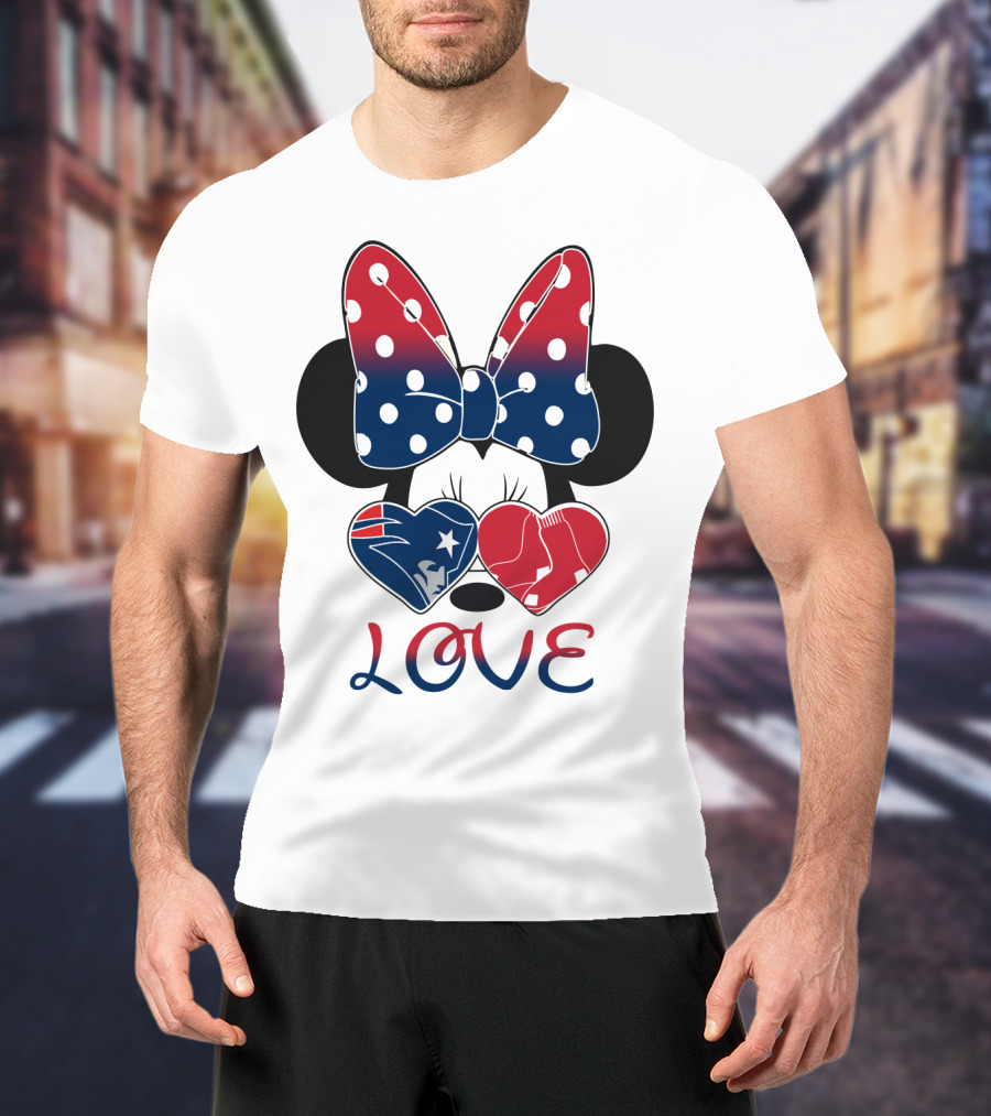 Love Minnie Bow Hearts Patriots Red Sox T-Shirt