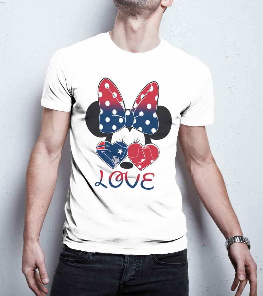 Love Minnie Bow Hearts Patriots Red Sox T-Shirt