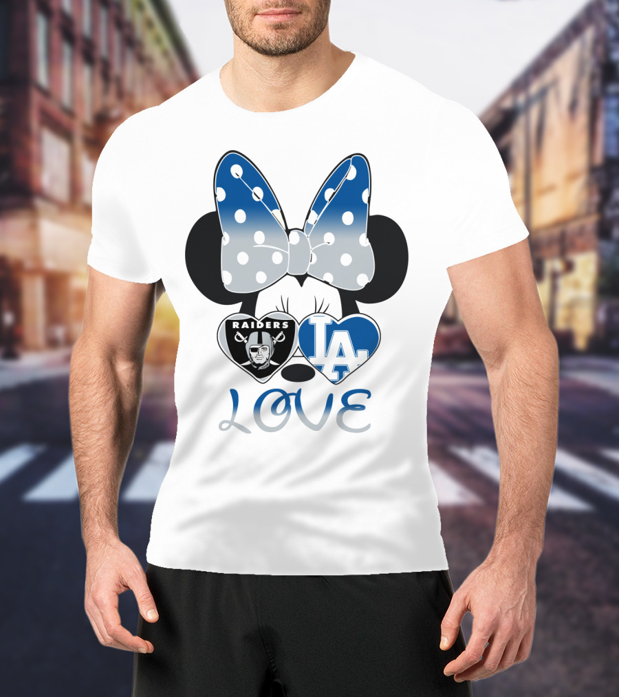 Minnie Mouse Love Raiders La Dodgers Bow Hearts T-Shirt