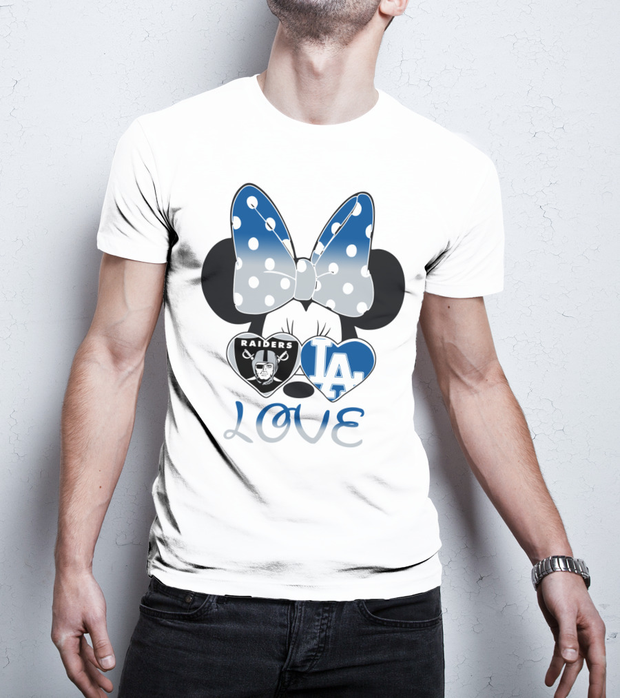 Minnie Mouse Love Raiders La Dodgers Bow Hearts T-Shirt