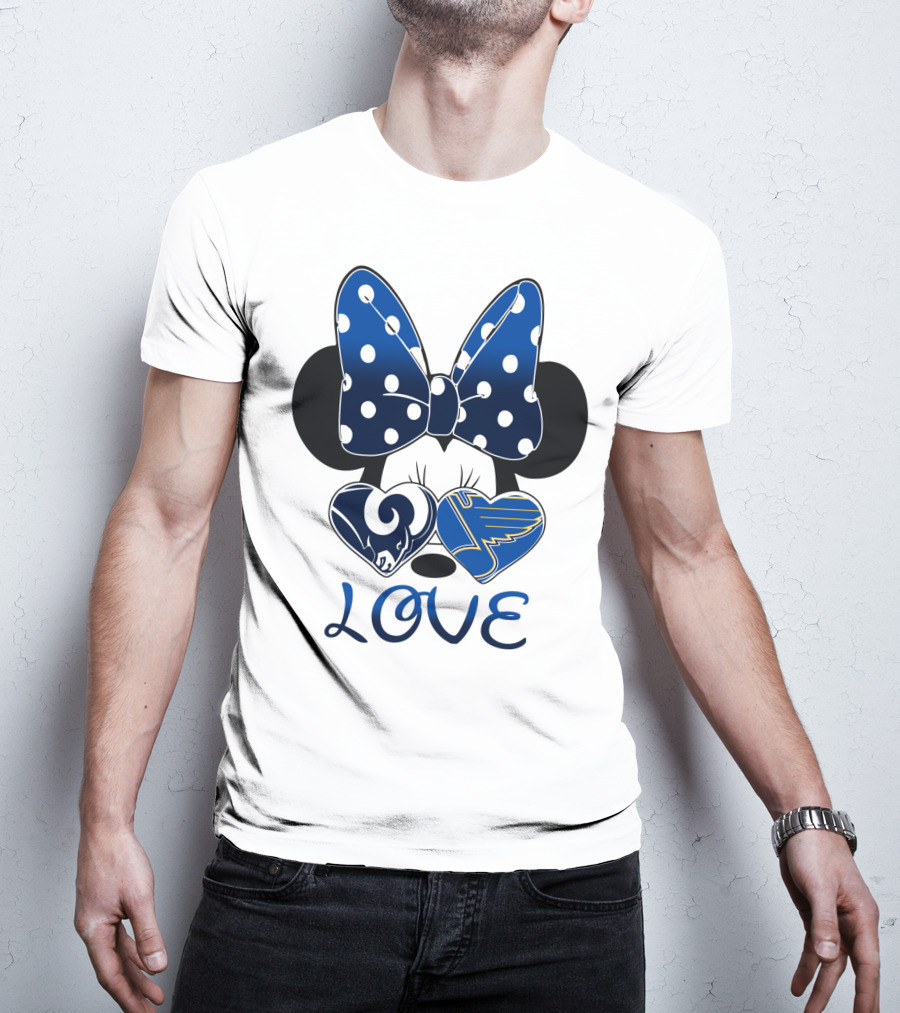 Love Minnie Mouse Rams Blues Hearts T-Shirt