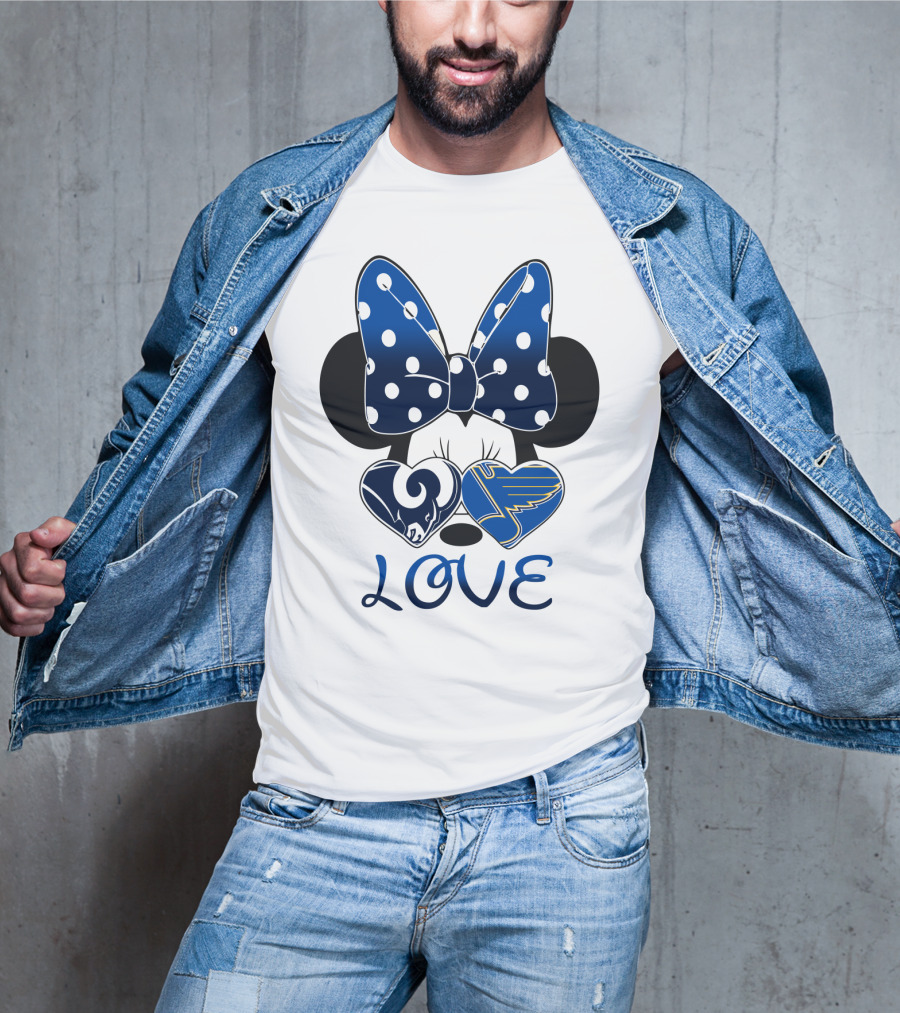 Love Minnie Mouse Rams Blues Hearts T-Shirt